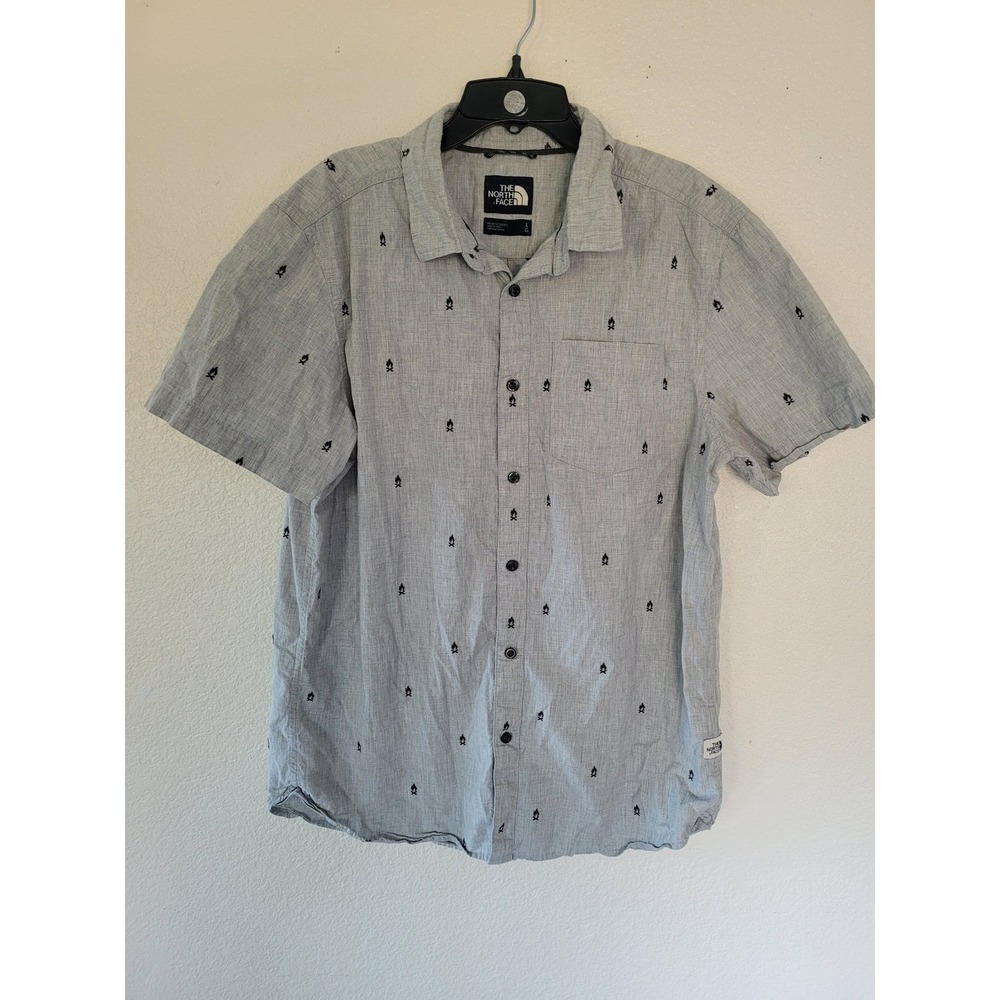 The North‎ Face Mens Large Grey Campfire Embroidered Button Up Shirt #2